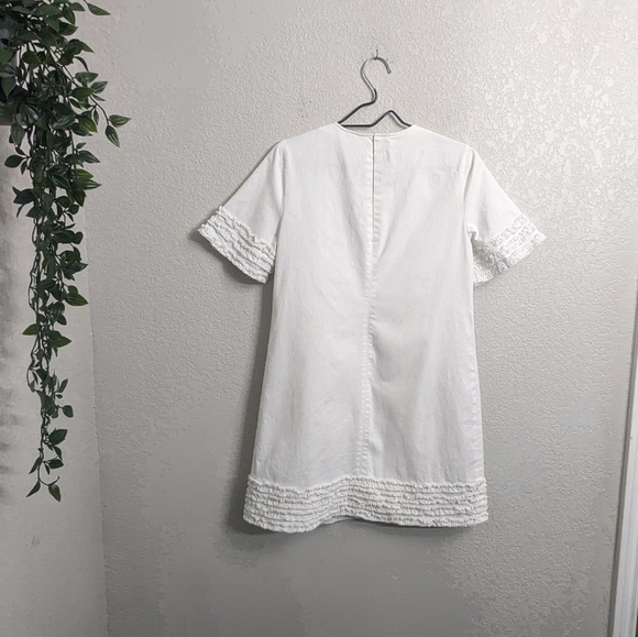 Cinq a Sept Woman White Military Short Sleeve Mini Dress A-Line Ruffle Smocked 2 - Picture 3 of 10